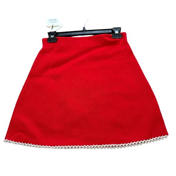 Sandro Violette Beaded Trim Mini Skirt Rouge Size 38 US 6 New with tags - Picture 2 of 6